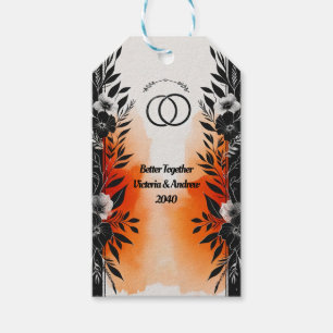 Dramatic Watercolor Black Orange Floral Wedding Gift Tags