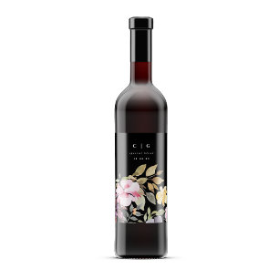 Dramatic Watercolor Florals Wedding Bottle Wine Label