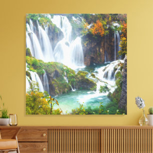 Dramatic Waterfall Cascading Water Autumn Colours  Canvas Print