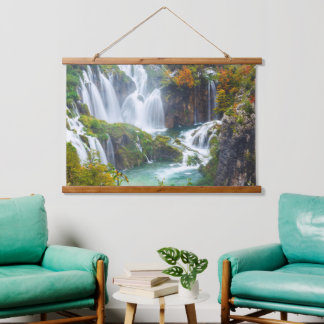 Dramatic Waterfall Cascading Water Autumn Colours  Hanging Tapestry