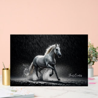 Dramatic White Horse Galloping in Rain Acrylic Sign