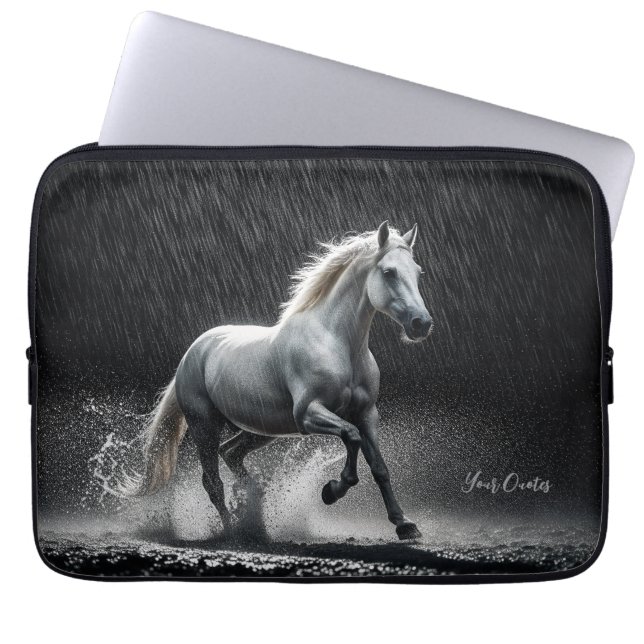 Dramatic White Horse Galloping in Rain Laptop Sleeve (Front)
