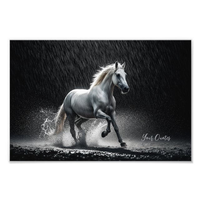 Dramatic White Horse Galloping in Rain Photo Print (Front)