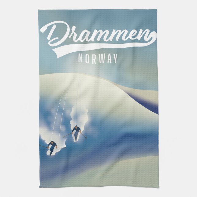 Drammen Norway ski poster Tea Towel (Vertical)