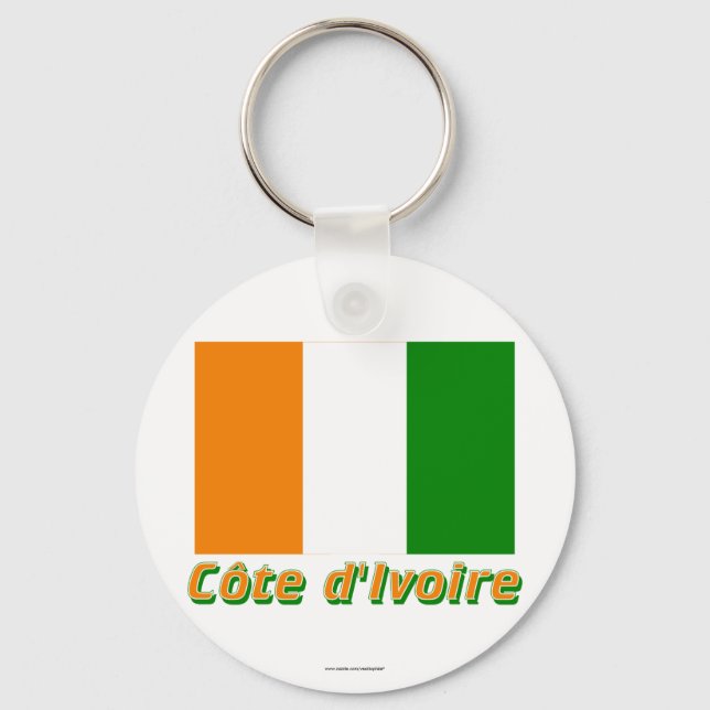 Drapeau Côte d'Ivoire avec le nom en français Key Ring (Front)