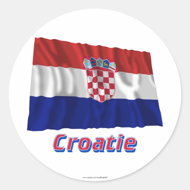 Drapeau Croatie avec le nom en français Classic Round Sticker (Front)