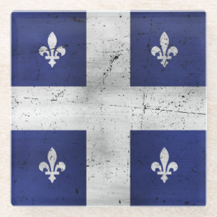 Drapeau du Québec style grunge érodé Glass Coaster