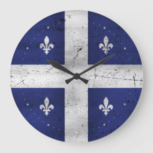Drapeau du Québec style grunge érodé Large Clock