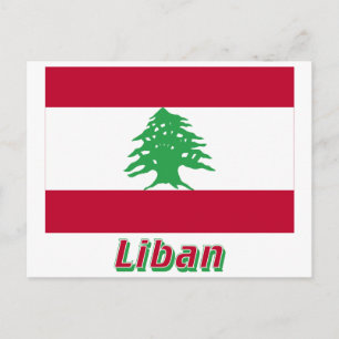 Drapeau Liban avec le nom en français Postcard