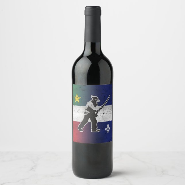 Drapeau Québec et Patriote Henri Julien érodé Wine Label (Front)