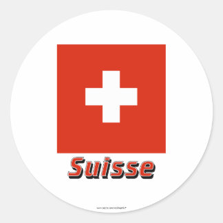 Drapeau Suisse avec le nom en français Classic Round Sticker