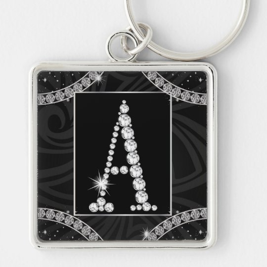 Draped In Diamonds - Initial A Silver-Colored Square Key Ring