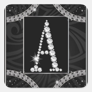 Draped In Diamonds - Initial A Square Sticker