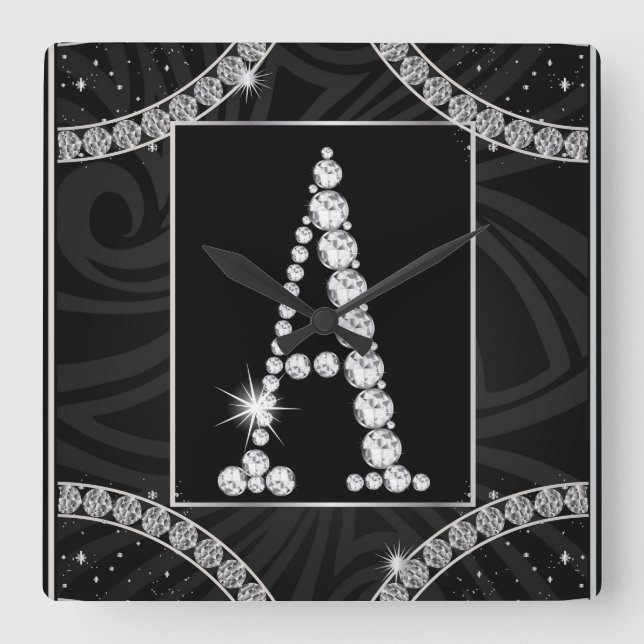 Draped In Diamonds - Initial A Square Wall Clock (Front)
