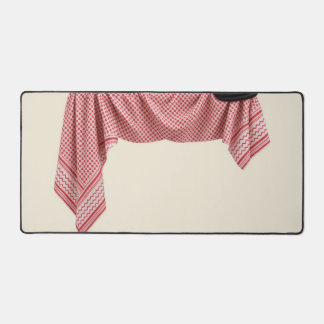 Draped Red and White Shemagh and Agal, Cream Desk Mat