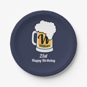 Draught Beer Mug With Name Monogram Your Text Paper Plate