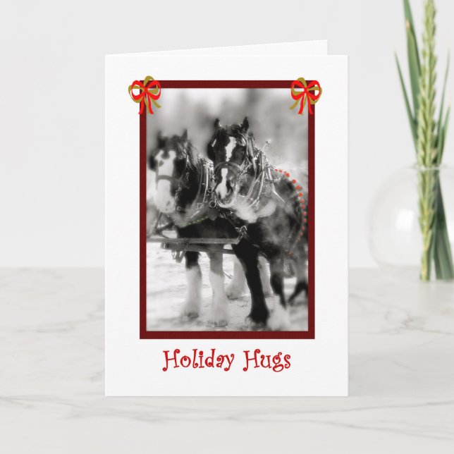 Draught   Horse Team, Holiday Hugs Card (Front)