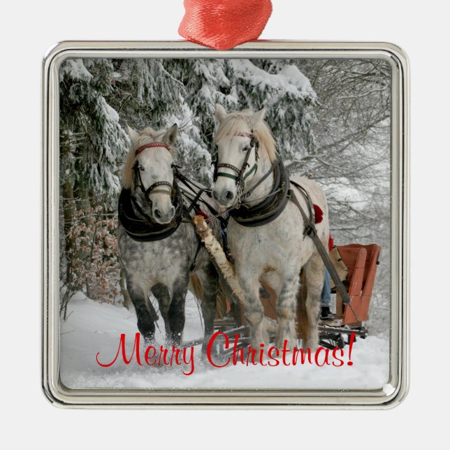 Draught Horses Christmas Metal Tree Decoration (Front)