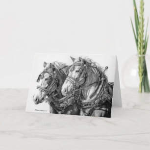 Draught Horses Drawing Greeting Card