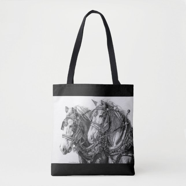 Draught   Horses Drawing Tote Bag (Front)