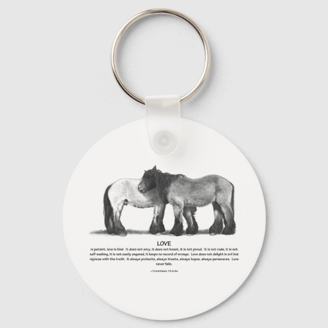Draught Horses in Pencil: Bible Verses About LOVE Key Ring (Front)