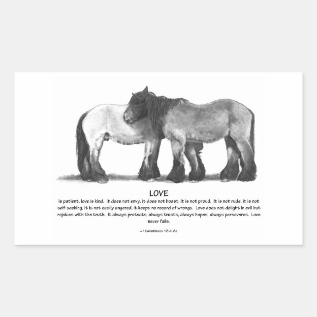 Draught Horses in Pencil: Bible Verses About LOVE Rectangular Sticker (Front)
