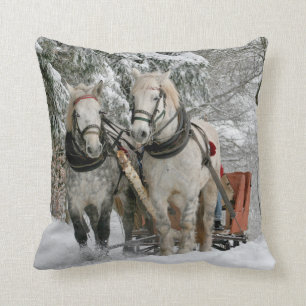 Draught Horses Pulling Sleigh Cushion