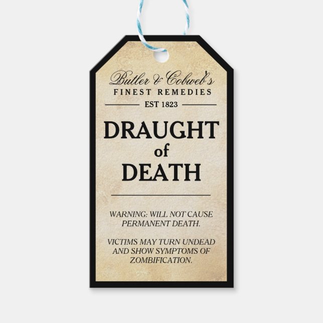 Draught of Death zombie Halloween apothecary tag (Front)