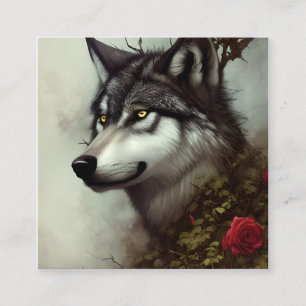 Draw a Wolf with Roses and Thorns Digital Graphic Square Business Card