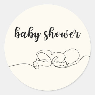 Draw Baby Minimalist Baby Shower  Classic Round Sticker
