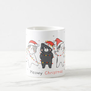Draw cat with christmas light for christmas coffee mug