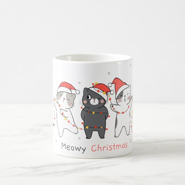 Draw cat with christmas light for christmas coffee mug (Center)