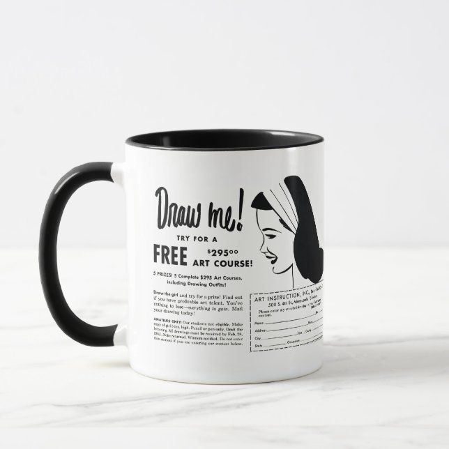 Draw Me - Vintage Art School Drawing Contest Mug (Left)