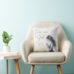 Draw Near to God James 4:8 Christian Watercolor Cushion