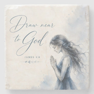 Draw Near to God James 4:8 Christian Watercolor Stone Coaster