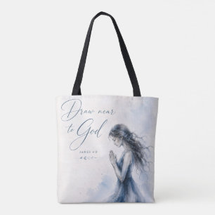 Draw Near to God James 4:8 Christian Watercolor Tote Bag