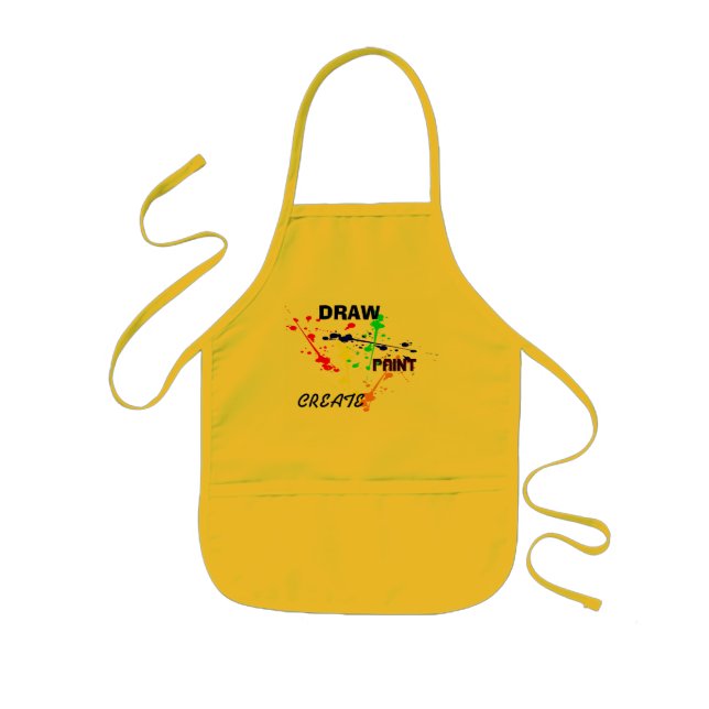 Draw, Paint , Create Yellow kids Art paint splash Apron (Front)