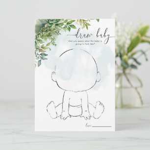 Draw the Baby, Baby Shower Game Greenery Theme Invitation