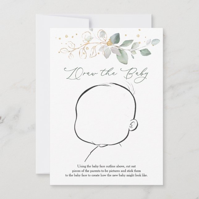 Draw the Baby Greenery Baby Shower Game  Invitation (Front)