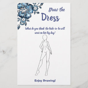 Draw the Dress Bridal Shower Game Card Blue Flower