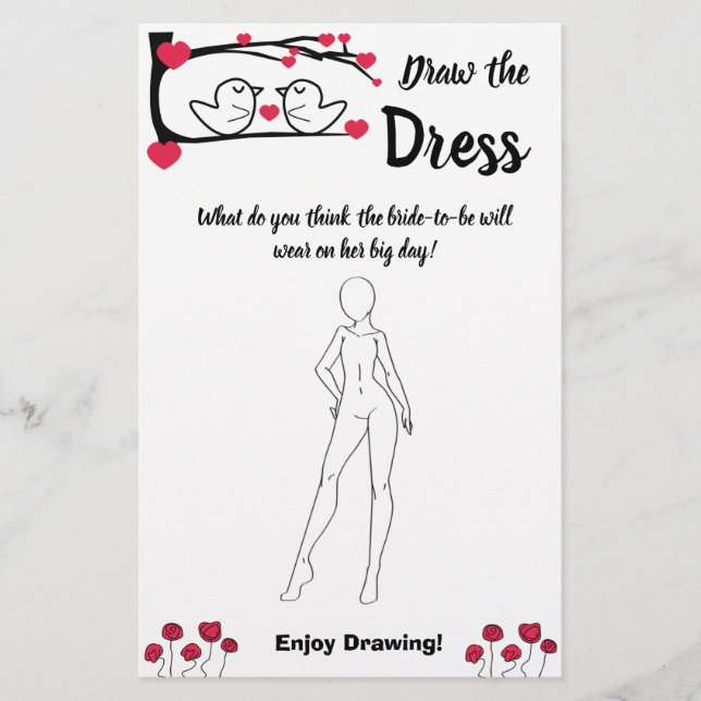 Draw the Dress Bridal Shower Game Card Love Bird (Front)