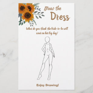 Draw the Dress Bridal Shower Game Card Sunflowers