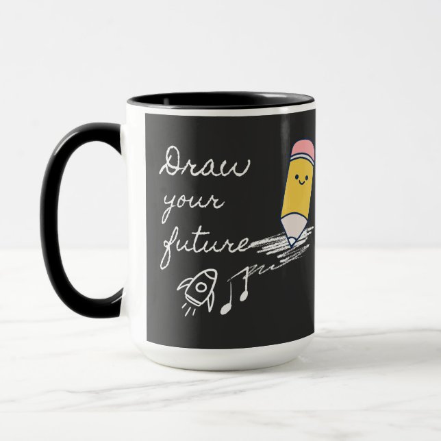Draw Your Future – Cute Motivational Pencil Design Mug (Left)