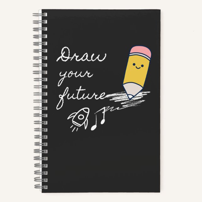 Draw Your Future – Cute Motivational Pencil Design Notebook (Front)