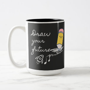 Draw Your Future – Cute Motivational Pencil Design Two-Tone Coffee Mug