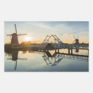 Drawbridge and windmills at sunset in Holland Rectangular Sticker