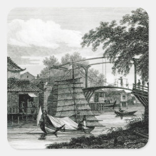 Drawbridge at Malacca, engraved by George Cooke Square Sticker