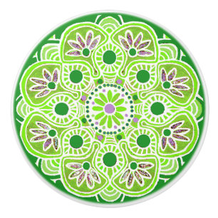 Drawer Pull lime green pattern Ceramic Knob