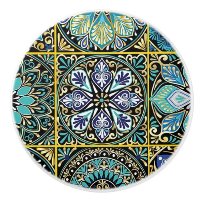 Drawer Talavera Tile Image Turquoise Blue Ceramic Knob (Front)