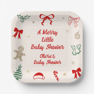 Drawing A Merry Little Christmas Baby Shower Paper Plate
